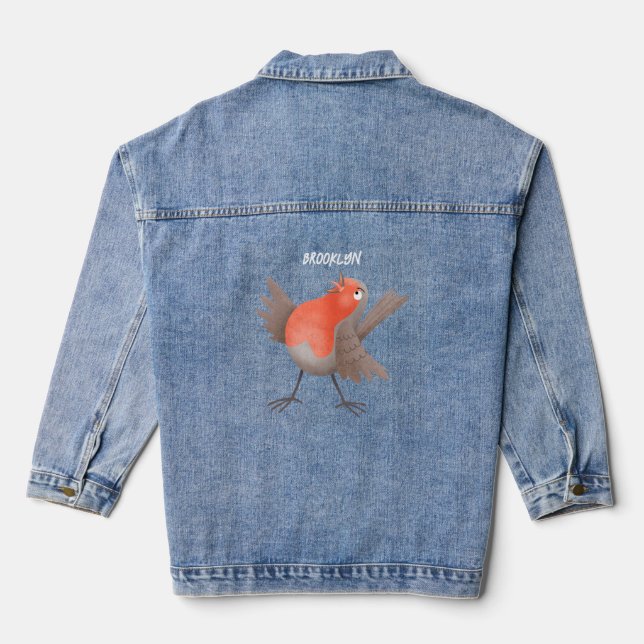 Niedlicher Singvogel Cartoon Jeansjacke (Rückseite)