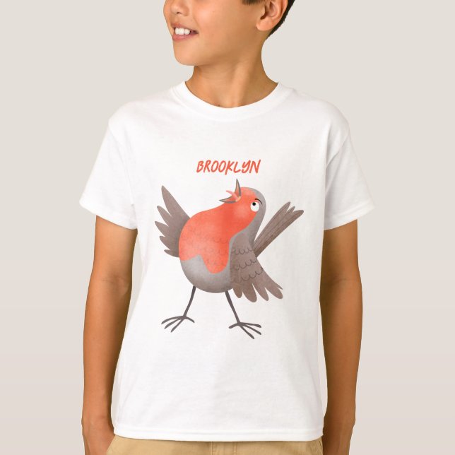 Niedlicher Singvogel Cartoon T-Shirt (Vorderseite)