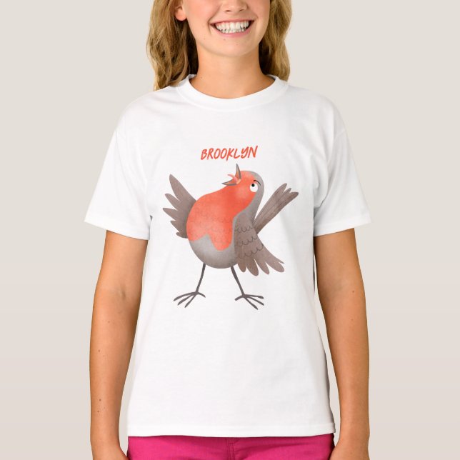 Niedlicher Singvogel Cartoon T-Shirt (Vorderseite)