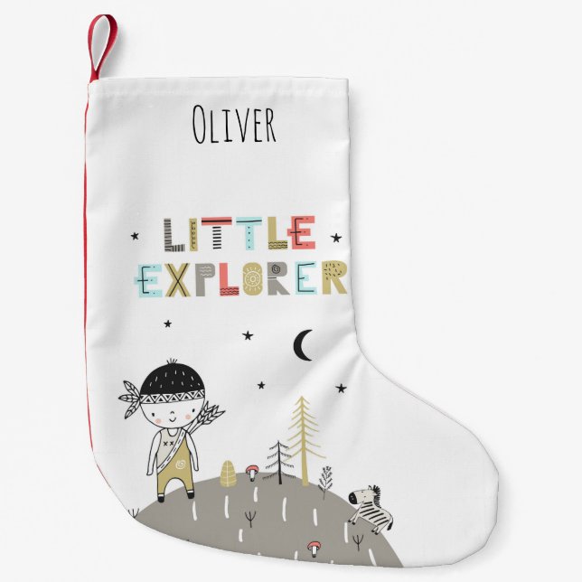 Niedlicher skandinavischer Little Explorer Persona Kleiner Weihnachtsstrumpf (Vorderseite)