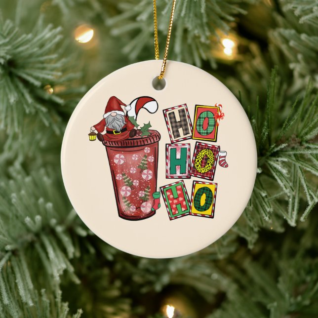 Niedlicher skandinavischer Weihnachtsmann Gnome -  Keramik Ornament (Baum)