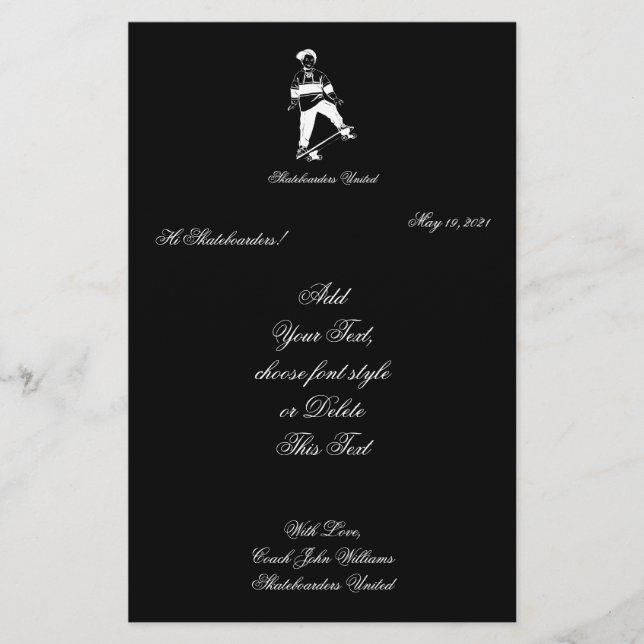 Niedlicher Skateboarder Name und Text hinzufügen Briefpapier (Vorderseite)