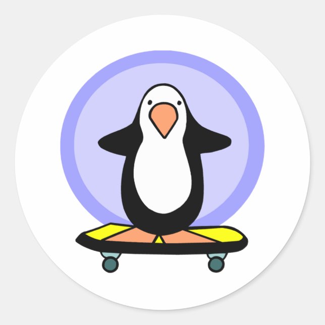 Niedlicher Skateboarder Pinguin Skateboarden Spaß Runder Aufkleber (Vorderseite)