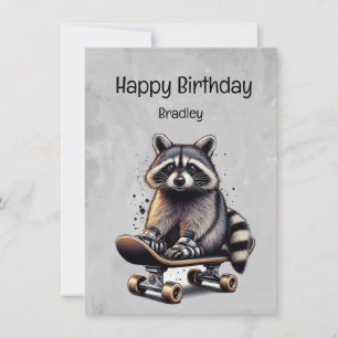 Niedlicher Skateboarding Raccoon Fun Animal Birthd Karte