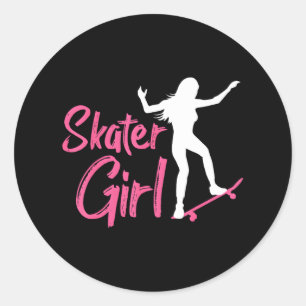 Niedlicher Skater Girl Skate Skateboarding Lover W Runder Aufkleber