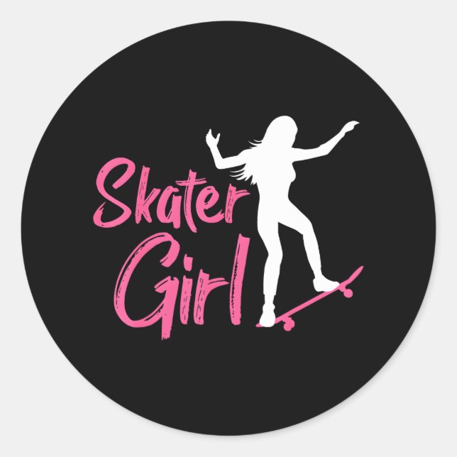 Niedlicher Skater Girl Skate Skateboarding Lover W Runder Aufkleber (Vorderseite)