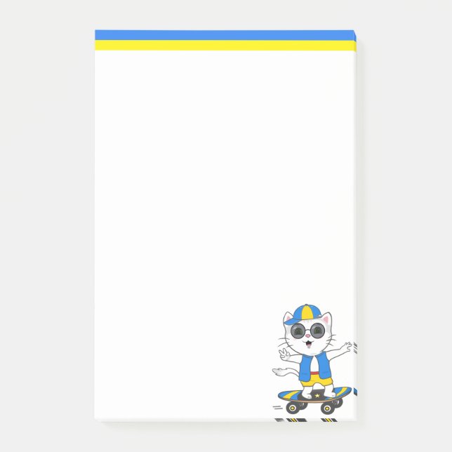 Niedlicher Skater Katzenkatze Post-it Klebezettel (Vorderseite)