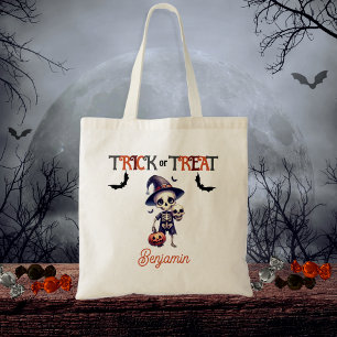 Niedlicher Skelettkid-Trick oder Treat Halloween Tragetasche
