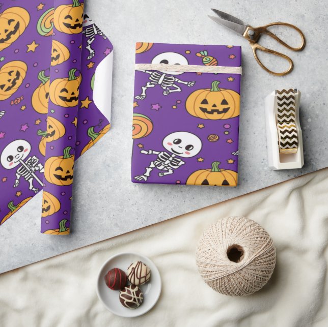 Niedlicher Skelettspass zu Halloween Geschenkpapier (Kunsthandwerk)