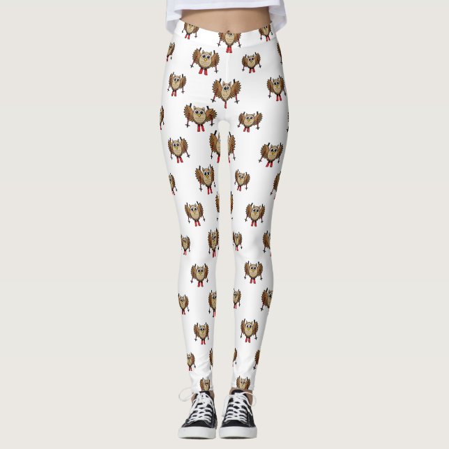 Niedlicher Skifahrer Cartoon Leggings (Vorderseite)