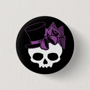 Niedlicher Skull mit Top Hat Lila Rose Knopf Button