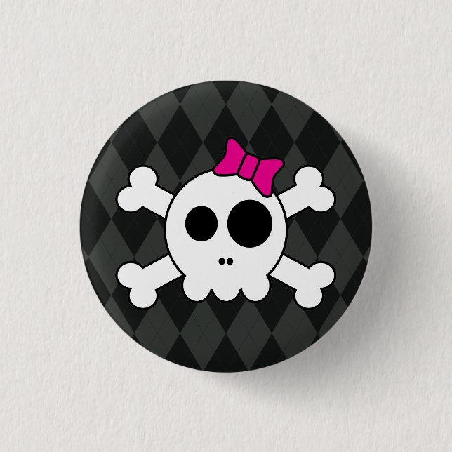 Niedlicher Skully und Rauten-Knopf Button (Vorderseite)