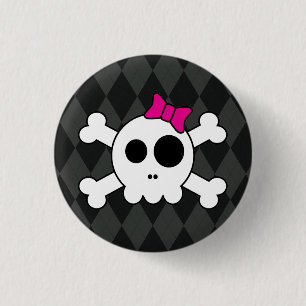 Niedlicher Skully und Rauten-Knopf Button