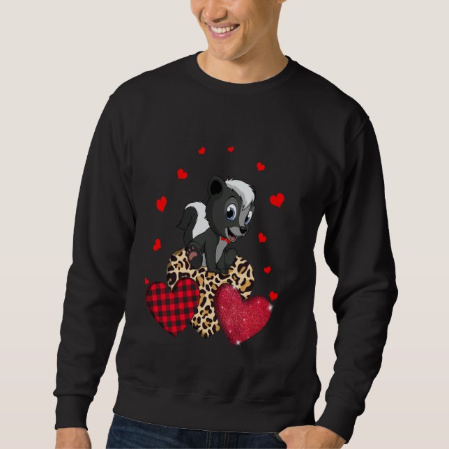 Niedlicher Skunk mit Leopard Kariert Heart Ideas Sweatshirt (Vorderseite)