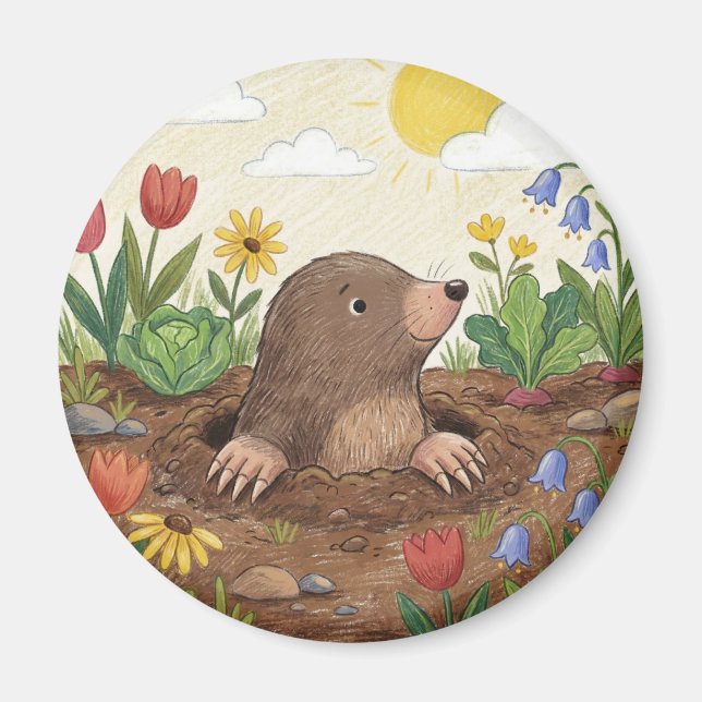 Niedlicher skurriler Gartenmaulwurf Magnet (Vorne)