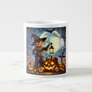 Niedlicher, skurriler Halloween-Vogelscheuche und Jumbo-Tasse
