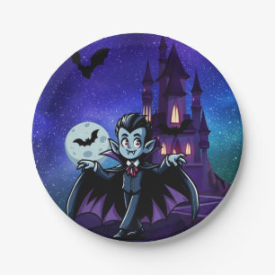 Niedlicher, skurriler Halloweenvampir Pappteller
