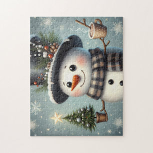 Niedlicher skurriler Weihnachts-/Winterschneemann Puzzle