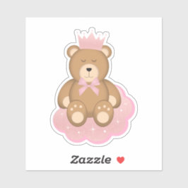 Niedlicher Sleepy Bär mit rosa Krone auf einer Wol Aufkleber