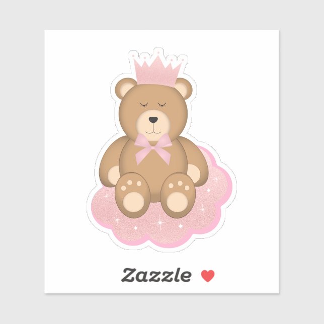 Niedlicher Sleepy Bär mit rosa Krone auf einer Wol Aufkleber (Blatt)