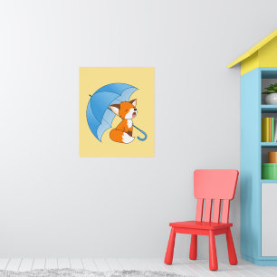Niedlicher Sleepy Little Fox unter Umbrella Poster