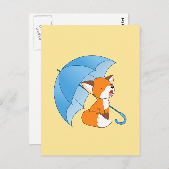 Niedlicher Sleepy Little Fox unter Umbrella Postkarte (Vorne/Hinten)