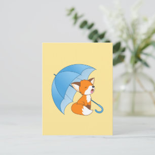 Niedlicher Sleepy Little Fox unter Umbrella Postkarte