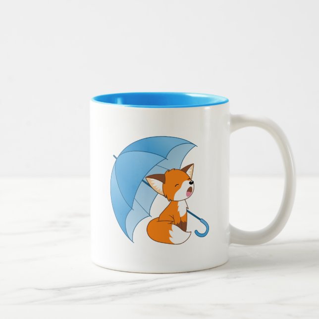 Niedlicher Sleepy Little Fox unter Umbrella Zweifarbige Tasse (Rechts)