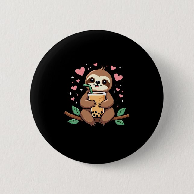 Niedlicher Sloth Boba Bubble Milk Teatro Sociale B Button (Vorderseite)