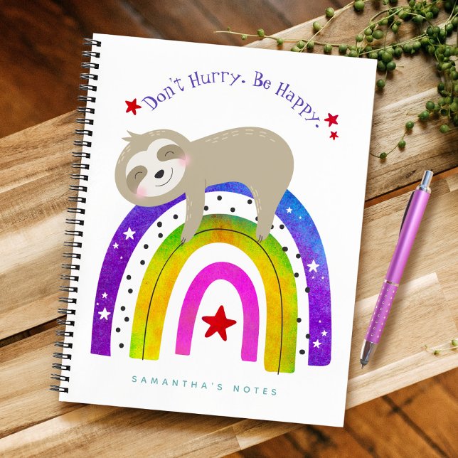 Niedlicher Sloth Boho Regenbogen Beeilen Sie sich  Notizbuch (Von Creator hochgeladen)