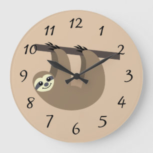 Niedlicher Sloth Cartoon Große Wanduhr