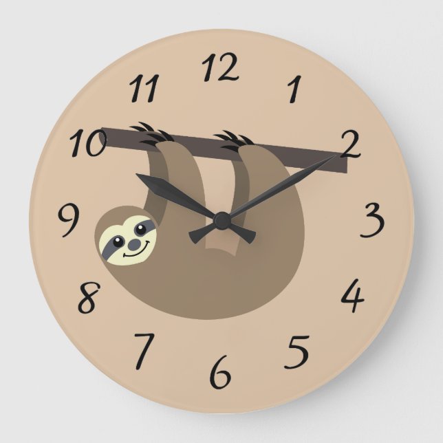 Niedlicher Sloth Cartoon Große Wanduhr (Vorderseite)