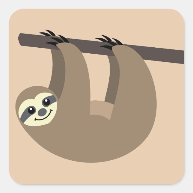 Niedlicher Sloth Cartoon Quadratischer Aufkleber (Vorderseite)