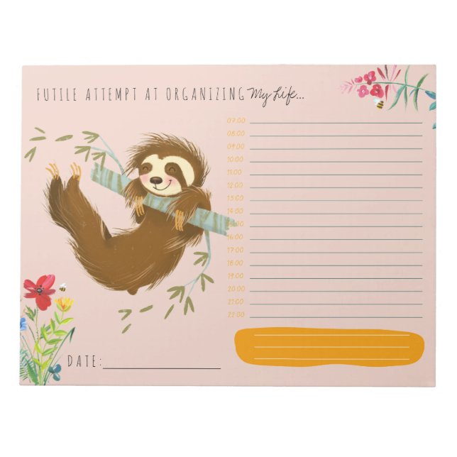 Niedlicher Sloth Daily Planner Personalisiert Note Notizblock (Vorderseite)