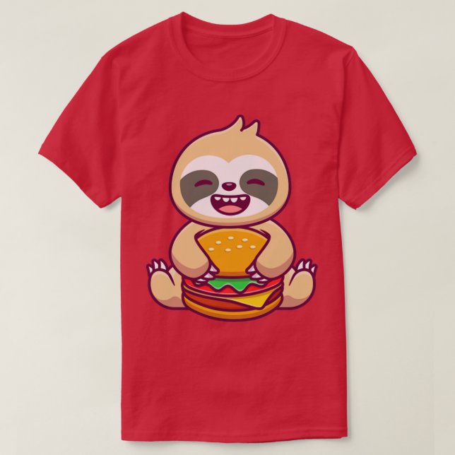 Niedlicher Sloth Eating Burger T-Shirt (Design vorne)