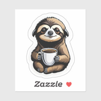 Niedlicher Sloth Holding-Kaffee-Cup Aufkleber