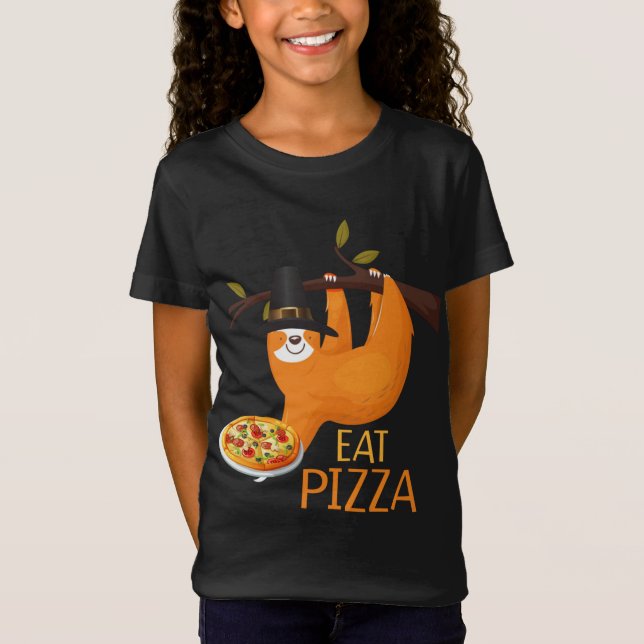 Niedlicher Sloth isst Pizza Erwachsener Vegane Kin T-Shirt (Vorderseite)
