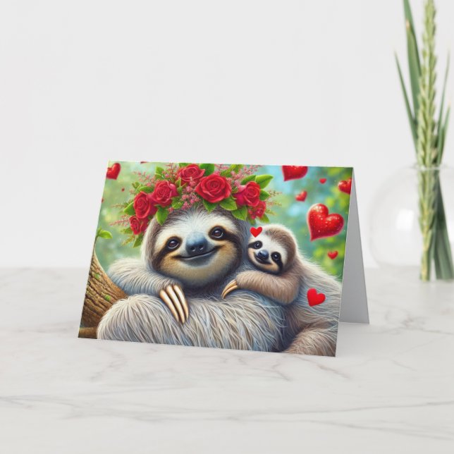 Niedlicher Sloth Kids Valentinstag Feiertagskarte (Vorderseite)
