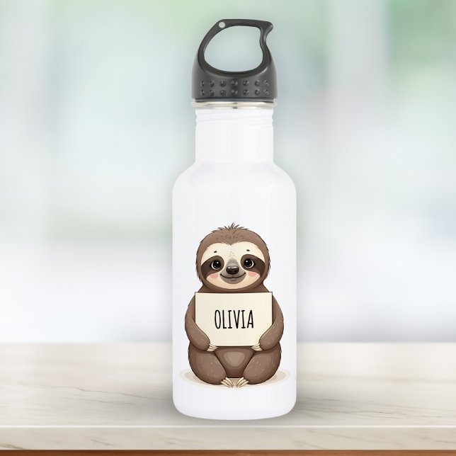 Niedlicher Sloth mit einem Namensschild Edelstahlflasche (Von Creator hochgeladen)