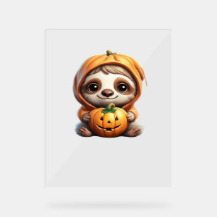 Niedlicher Sloth mit Pumpkin Halloween Cartoon Vec Acrylschild