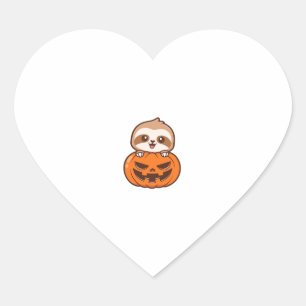 Niedlicher Sloth mit Pumpkin Halloween Cartoon Vec Herz-Aufkleber
