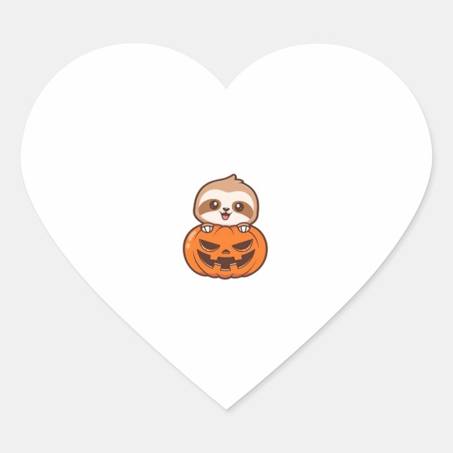 Niedlicher Sloth mit Pumpkin Halloween Cartoon Vec Herz-Aufkleber (Vorderseite)