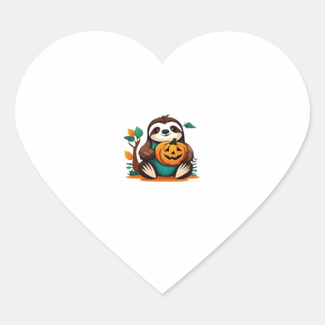 Niedlicher Sloth mit Pumpkin Halloween Cartoon Vec Herz-Aufkleber (Vorderseite)
