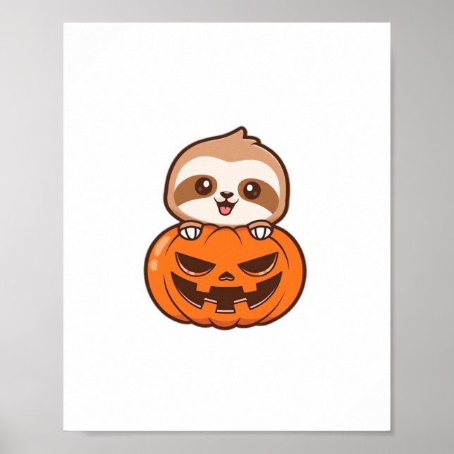 Niedlicher Sloth mit Pumpkin Halloween Cartoon Vec Poster (Vorne)