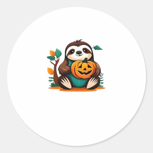 Niedlicher Sloth mit Pumpkin Halloween Cartoon Vec Runder Aufkleber (Vorderseite)