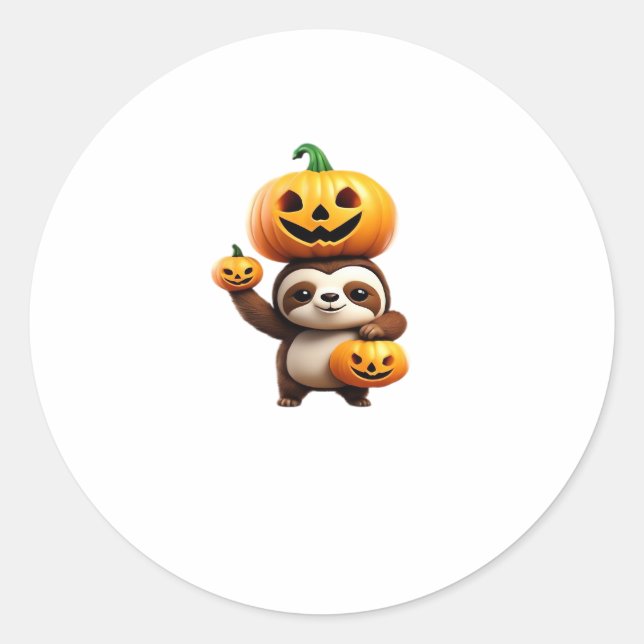 Niedlicher Sloth mit Pumpkin Halloween Cartoon Vec Runder Aufkleber (Vorderseite)
