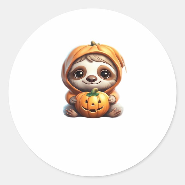 Niedlicher Sloth mit Pumpkin Halloween Cartoon Vec Runder Aufkleber (Vorderseite)