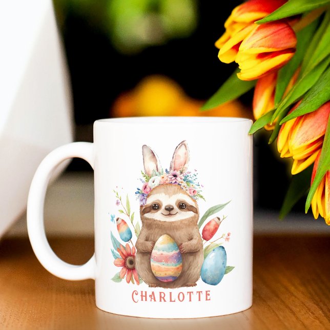 Niedlicher Sloth Oaster Kanincheneier Name Kaffeetasse (Von Creator hochgeladen)