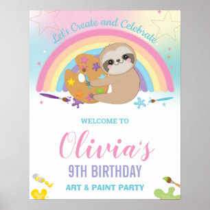 Niedlicher Sloth Rainbow Paint Art Geburtstag Will Poster