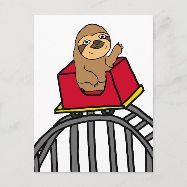 Niedlicher Sloth Riding Roller Untersetzer Cartoon Postkarte (Vorderseite)